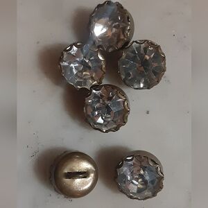 6 Antique 1920-40 CRYSTAL BUTTONS set In SILVER  11 mm diam x 10 mm tall